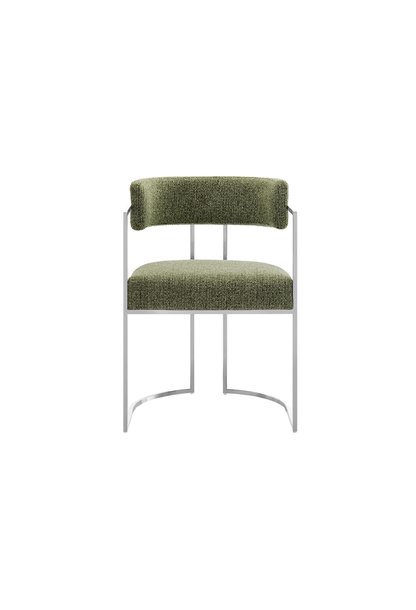 Chaise de salle à manger Ardenza à dossier incurvé en tissu et métal, feuille d'argent