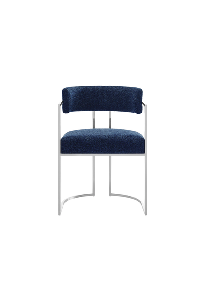 Chaise de salle à manger Ardenza à dossier incurvé en tissu et métal, bleu marine argenté