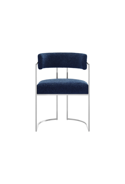 Chaise de salle à manger Ardenza à dossier incurvé en tissu et métal, bleu marine argenté