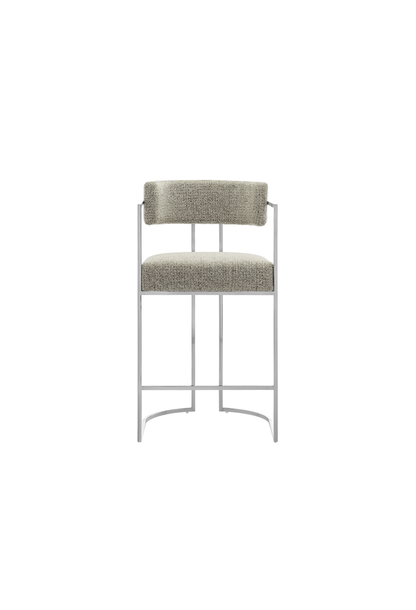 Tabouret de bar Ardenza à dossier incurvé en tissu et métal, blé argenté