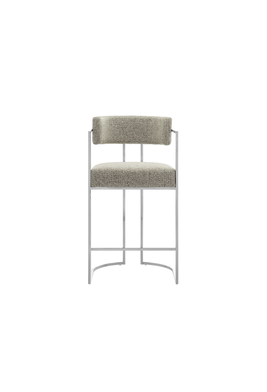 Tabouret de bar Ardenza à dossier incurvé en tissu et métal, blé argenté