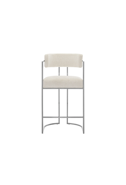 Tabouret de bar Ardenza en tissu et métal à dossier incurvé, couleur crème argentée