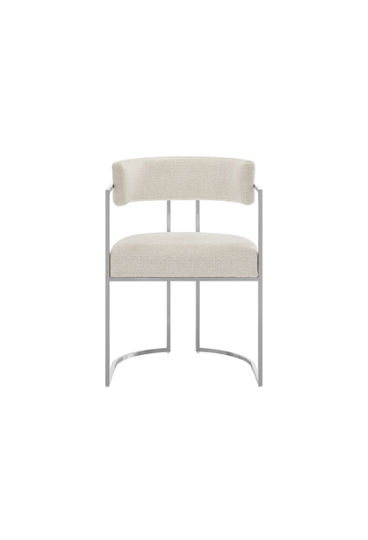 Chaise de salle à manger Ardenza à dossier incurvé en tissu et métal, couleur crème argentée