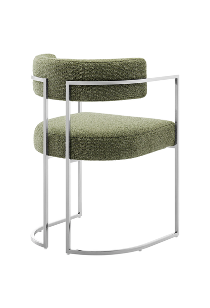 Chaise de salle à manger Ardenza à dossier incurvé en tissu et métal, feuille d'argent