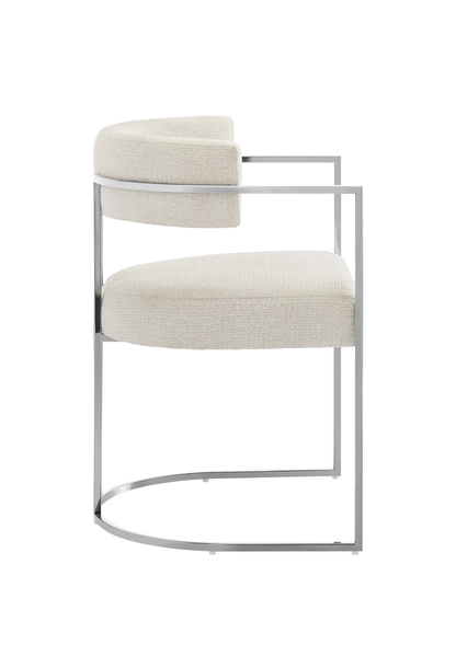 Chaise de salle à manger Ardenza à dossier incurvé en tissu et métal, couleur crème argentée