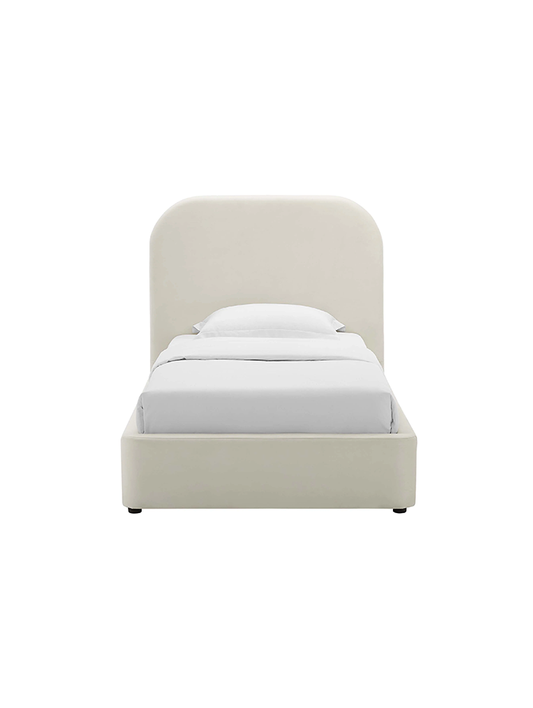 Lit simple en velours Heather, couleur crème
