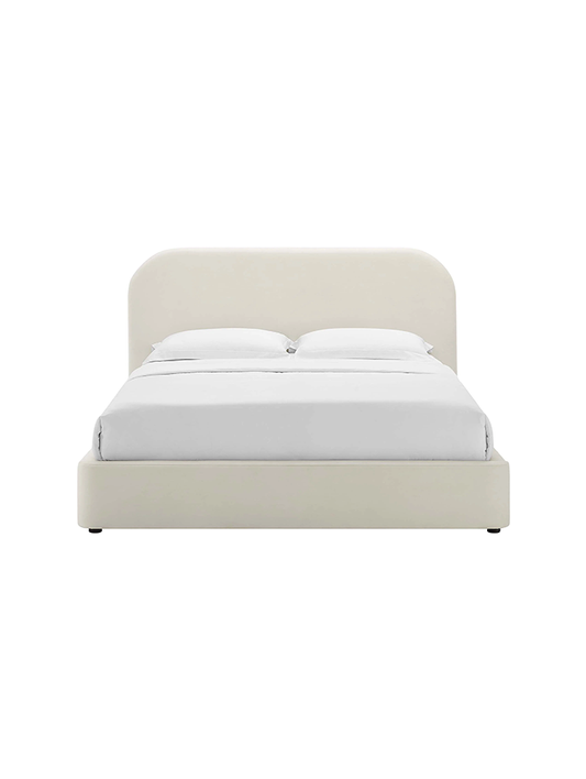 Lit king size en velours Heather, couleur crème